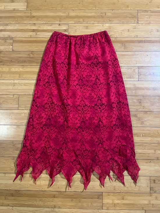 Chico's Dresses & Skirts - Y2K Chico's Red Damask Asymmetrical Point-Hem Flame Maxi Silk Skirt Whimsigoth